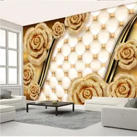 3D Golden Rose Flower Wallpapers Soft Package Jewelry TV Paper 3508