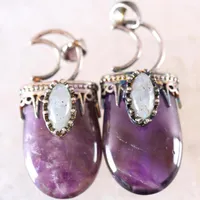 Pendant Necklaces Necklace Natural Stone Bead Gray Labradorite Purple Crystal Quartz Antique Crown Half Moon For Men Women K776