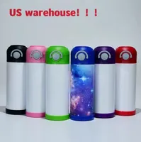 Local Warehouse 12oz Sublimation Kids Water Bottle Straight Sippy Cups Flip tip Flask Stainless Steel Travel Coffee Cup with Handle Cover