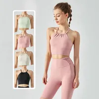 Yoga Outfit ABS LOLI Light Support High Neck Padded Sports Bra For Women Cross Back Sleeveless Crop Top Gym Workout Running Tank