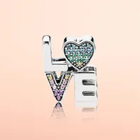 Authentic 925 Sterling Silver Color Crystal LOVE letters Charms Original box for Pandora Beads Charms Bracelet jewelry making238o
