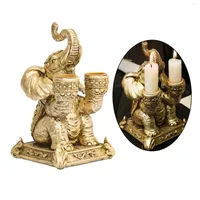 Bougeoirs Elegant Pillar Home Desktop Decoration Art Candlestick Vintage Resin Elephant Gold El Wedding Party Gift