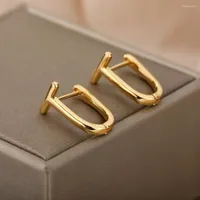 Hoop Earrings Arc For Women Stainless Steel Geometric Gold Color Earring Cute Minimalist Jewelry Couple Gift Bijoux Femme 2022
