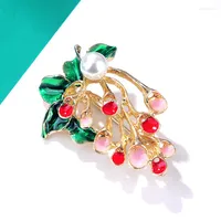 Brooches Cute Personality Pearl Red Rhinestone Strawberry Fruit And Enamel Flower Pins Brooch For Women Fashion Jewelry
