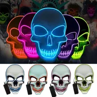 Party Masks Neon LED Skeleton Light Glow In The Dark Cosplay Masque Costume Halloween Festival Supplies Horror Glowing 220920