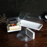 Present Wrap Clear Pet Cake Box med handtag ost Swiss Roll Package Box Portable Baking Party Dessert Boxes