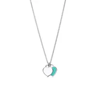 Carttiieerr Tiffanyy t Home S295 Sterling Plate Love Colgante Collar de doble corazón Femenino Blue Pink Enamelo Cadena de clavículas en forma