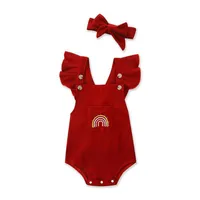 Rompers Baby Kids Clothes Dress Newborn Summer Flying Sleeve Jumpsuit Cute Rainbow Embroidered Sling E7233