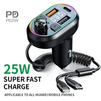 Car Wireless 5.0 FM Transmitter Wireless Audio Receiver Car MP3 Player 25W PD Fast Charge Type-C Port Charging Cable