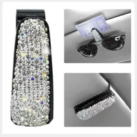 Interior Accessories Car Diamond Woman Glasses Case Sun Visor Holder Ticket Document Pink Auto Clip Handmade Products