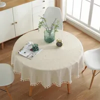 Table Cloth Round cloth White Tassel Decor cloth for Tea round map Linen Cover Christmas 220921