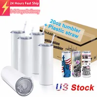 US Warehouse 20oz Sublimation Tumblers 304 Straight Blanks Stainless Steel Cups Double Vacuum Insulated Slim Mugs DIY Coffee Outdoor Sports Tumbler 25pcs/carton
