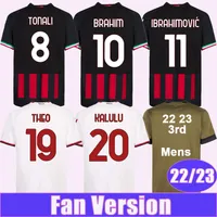 22 23 Ibrahimovic Mens Soccer Jerseys Bennacer Brahim Tonali Giroud Theo lazetetic Tomori Kjaer Home Away 3rd Football Shirt