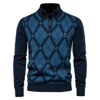 남자 스웨터 aiopeson 브랜드 Argyle 풀오버 겨울 패션을위한 캐주얼 지퍼 모의 목면 따뜻한 S 220920