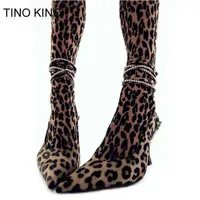 Sandals Tino Kino Sexy Rhinestones Women Leopard Thin High Heels Ladies Pumps Ankle Strap Female Summer New Party Shoes 220302236I
