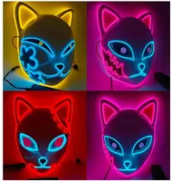 Maski imprezowe świecący materiał PVC LED Demon Demon Slayer Fox Halloween japońskie anime Cosplay Cosplay Festival Festival Falus Props GC0921
