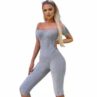 Damen -Jumpsuits Rompers Titame Off Schulter Frauen Jumpsuit Stricksuit Fitness Kurzarm weiblich Sommer Casual Bodycon D3C2##