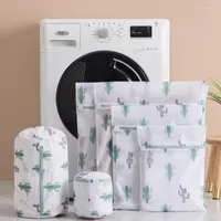 Çamaşır torbaları çanta kaktüs baskı fermuarlı örgü çamaşır makinesi özel yıkama cep iç çamaşırı çorap sütü saklama sepeti