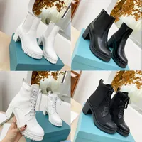 Luxury Designer Brushed Leather And Nylon Laced Fabric Boots Monolith Mini Bag Lug Sole Combat Women Ankle Biker Australia Platform Heels Winter Sneakers With Box