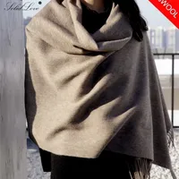 Scarves 100% Wool Scarf Women Thickening Cashmere Winter Scars Shawls Fashion Female Pashmina Oversized Keep Warm Warps 300g 220920