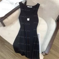 Luxe designer damesjurk sexy stretch slanke mouwloze jurken vierkante nek gebreide tankjurk
