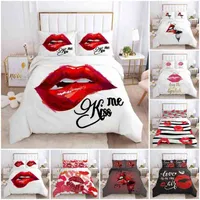 Duvet Cover Sets Red Lips Duvet Queen Size Love Twin Bedding Sexy Thema Erwachsener Paar Tröster -Set 3D -Kiss Marks Quilt Cover 0921
