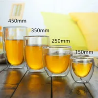 Wine Glasses Heat Resistant Double Wall Glass Cup 80 150 250 350 Ml Beer Coffee Water Cups Transparent Wholesale Drink Set