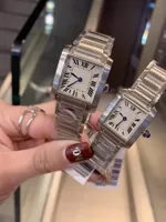 New Classic Stainless Steel Quartz Watches For Women Men Bracelet Senior Tank Series Wristwatch Couples Roman Number Watch Geometric Square Clock