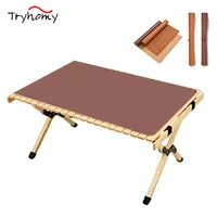 Camp Kitchen Table Mat Camping Wood Roll 85 115 PU Leather Thicken Waterproof Heat-Resistant Wooden Desk Pad For Outdoor Picnic BBQ 220920