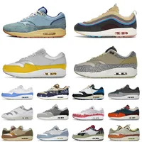 With Socks 2022 Max 1/87 Running Shoes Safari Dirty Denim Tour Yellow Sean Wotherspoon Airmax 1 87 Patta Waves White Mens Women Trainers Sneakers 36-47
