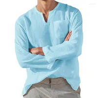 メンズカジュアルシャツリネンシャツ男性短い通気性快適なソリッドカラー長袖ルーズラジュク快適なブラウスハワイアン2022