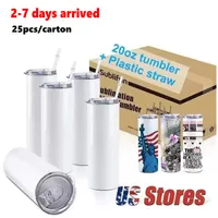 USA Warehouse 25pc/carton Mugs STRAIGHT 20oz Sublimation Tumbler Blank Stainless Steel Mugs DIY Vacuum Insulated Car Coffee 2 Days Delivery GC1024A3