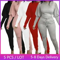 Women's Two Piece Pants Wholesale Itemms Casual Loungewear Sets Women Fall Set Fashion Clothing Puff Long Sleeve Top And 4XL