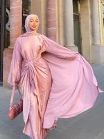 Ropa ￩tnica 2 piezas Secadores musulmanes a juego Vestido hijab eid satin abayas para mujeres dubai abierro abaya pavo vestidos internos islam africanos