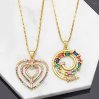 Pendanthalsband Flola Rainbow Crystal Layered Heart Necklace For Women Copper Gold Plated Box Chain Cubic Zircon Jewelry Gifts NKEB426
