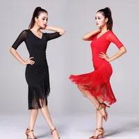 Stage Wear 2022 Ladies Latin Dance Dress Women Black Dissumes Black Salsa Salsa V-Eck Rumba/Samba Performa Fitness Dancewear