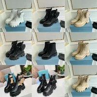 Modedesigner Monolith Leder und Nylon Stoffstiefel Frau Pocket Stiefel echte Leder Schnürung Damen Knöchel Winter Herbst Sneakers Größe 35-41