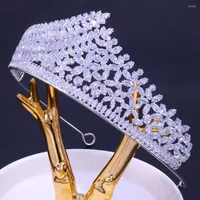 Hair Clips Bling Cubic Zirconia Crown Tiara Luxury Wedding Accessories For Women Tall Bridal Headwear Forehead CZ Jewelry