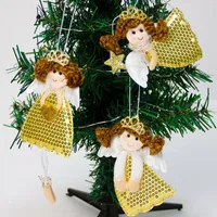 Christmas Decorations 3pcs Sequin Skirt Crown Girl Angel Doll Pendant Tree Hanging Ornament For Party Children Gift