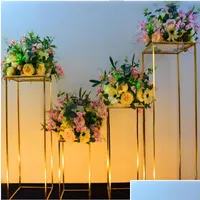Party Decoration 4-8Pcs Shiny Gold Iron Plinths Pillar Cake Holder Metal Frame Backdrops Wedding Centerpiece Flower Stand Home Crafts Dhwzh