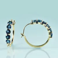 Çember küpeler mücevher güzelliği 14k altın dolu gümüş c doğal yuvarlak Londra mavi topaz kadınlar için romantik hediye