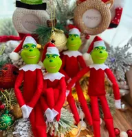 DHL Red Christmas Green Monster Elf Pendant Noël Grinch's Party Decor Tree Arbre de Noël Poupées d'ornements suspendus sur l'étagère 1113