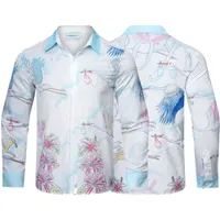 새로운 남자 캐주얼 셔츠 카사 블랑 크레인 꽃과 새 주변의 그라디언트 동화 요정 긴 슬리브 옷깃 셔츠 기질 실크 긴 소매 셔츠