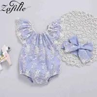 Clothing Sets ZAFILLE Off Shoulder Lace Baby's Rompers and Hat Girl Baby Bodysuit For Newborns Baby Girl Clothes Summer 2021 Baby Onesies W220922