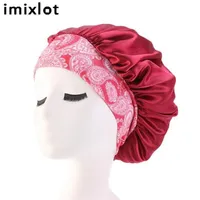 imixlot Satin Lace Sleeping Hat Night Sleep Cap Hair Care Satin Bonnet for Women Wide-brimmed Hairband Night Cap1260c