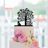 Supplies festives Miroir en or noir Black Mr Mme Acrylic Cake Topper Kiss Bride Groom Under the Tree Wedding for Accessory