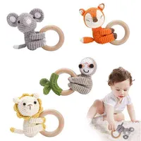 Toy 1 PCS Baby Teether Music Rattles For Kids Animal Crochet Rattle Elephant Lion Ring Wood Babies Gym Montessori Toys 0922