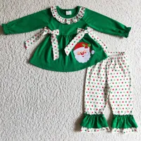 Christmas Baby Girl Designer Clothes Set Santa Claus Embroidery Girls Boutique Outfits New Fashion Toddler Kids Clothing Wholesale