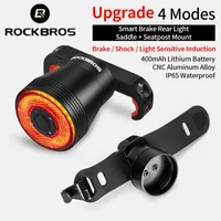 Bike Lights ROCKBROS LED Bicycle IPx6 Waterproof USB Charging Taillight Cycling Q5 Flashlight Auto Brake Sensing Smart Rear 220922