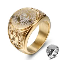 8/9//10/11/12/13 Stainless Steel Men Carving Eagle Ring US Navy Punk Finger Jewelry Gold Silver Male Waterproof Oxidation Resistant Ornaments Wholesale